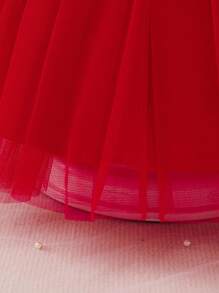 Glamorique Kids Robe de fête de Noël pour bébé fille, robe du Père Noël, robe du Nouvel An, robe de princesse en velours et tulle à manches bouffantes avec nœud papillon pour jeune fille, convient pour Noël, Halloween, représentations sur scène, Moyen-Orient, occasions formelles, toutes saisons, robe de Noël - Rouge - Voir 5