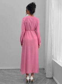 SHEIN Casual Comfortable V-Neck Front Button Long Sleeve Maternity Dress