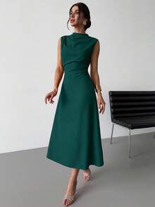 Firerie Women's Elegant Minimalist Delicate Romantic Sweet Daily Commute Wedding Party Music Festival Vacation Pleated A-Line Mini Dress, Red Camisole,Wedding Guest Dress,Elegant Dresses For Women,Fall Wedding Guest Dress - Dark Green - View 4