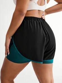 SHEIN Rhythm Era 大码撞色松紧腰夏季运动短裤毛衣短裤