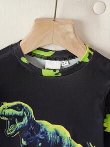 Discovery X SHEIN 2 pièces/Set Pyjama à manches longues avec imprimé dinosaure phosphorescent et pantalon pour jeune garçon, automne/hiver