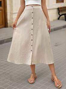 Brillora 前紐扣喇叭半身裙 - 卡其色 - 查看 3