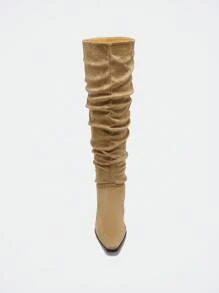 Maija Women's Fashionable Khaki Color Low Heel Over-The-Knee Boots - Khaki - View 5