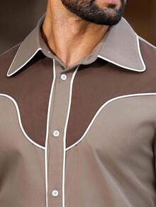 Manfinity Nomadique Men's Casual Color Block Long Sleeve Shirt Western Men Cowboy Shirts Men Western Shirts Cowboy For Men Button-Down Fit Western Shirt, Fall - Multicolor - View 3