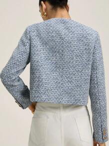 Revavyn 女士通勤优雅圆领单排扣粗花呢西装外套 - 藍色 - 查看 2