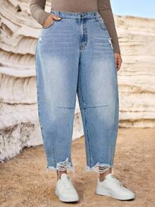 SHEIN Tall CURVE Plus Size Fall Autumn Back To School Homecoming Halloween Y2k Cute Streetwear Goth Grunge Techno Birthday Night Out Going Out Club Airport Casual Washed Distressed Jeans Women's Light Blue Jeans Low Waist Banana Pants Casual, Going Out Casual Non,Stretch American Streetwear Denim Blue Jeans, All Season