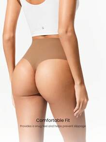 GLOWMODE 2 Packs Lightweight Breathable Sweat-Wicking High-Rise Waist Seamless No-Show Thong Underwear Daily Casual Workout - Multicolor - View 5