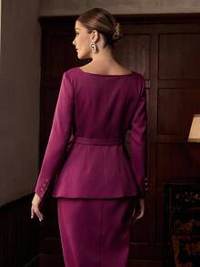 ZEYLAH Women's Square Neck Single-Breasted Embroidered Fashion Blazer - Purple - View 3