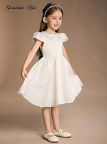 Glamorique Kids Christmas Young Girls Dress,White,Summer,Flower Girl,Satin Puff Princess Ball Dress,Bowknot Wedding Guest,Elegant Birthday Party,Piano Performance - White - View 6