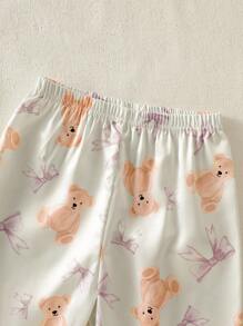 2件套女童休闲可爱熊图案长袖上衣和裤子家居服套装 - 彩色 - 查看 8