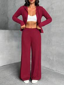 EURMUSE Nữ, Mùa thu, Áo nỉ, Quần, Hai bộ, Thoải mái, Dây rút, Mũ trùm đầu, Thoải mái - Màu Đỏ Sâu - Xem 6