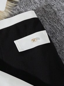 2 pezzi Completo da ragazza con giacca e pantaloni lunghi, elegante e di lusso, in bianco e nero, stile urbano aristocratico