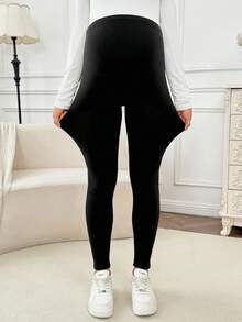 SHEIN 孕妇纯色高腰修身保暖内衣内衣套装内衣女士睡衣睡裙家居服睡袍睡袍睡衣套装背心带胸罩保暖内衬孕妇打底裤孕妇打底裤孕妇裤冬季孕妇打底裤 - 黑色 - 查看 8