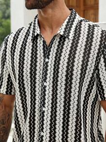 ResortEase Plus Size Men's Loose Casual Colorblock Button-Up Short Sleeve Shirt, Summer
