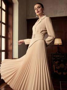 ZEYLAH Vestido de tweed plissado elegante e moderno para mulheres - Amarelo - Ver 5