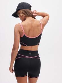 Eassivo Eassivo Women's Black Two Piecs Sports Set With Pink Contrast Lines And Reflective Logo For Yoga And Fitness - Multicolor - View 2