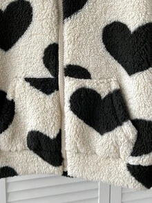 SHEIN Serisse Kids Kurtka z polaru dla dziewczynek w kształcie serca, z kapturem i zamkiem błyskawicznym, idealna na jesień/zimę, idealna na zewnątrz i do szkoły