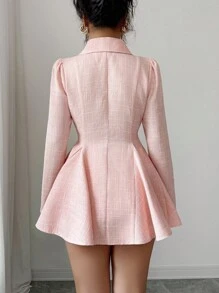 Elenzga French Autumn Tweed Puff Sleeve Dress With Waist Cinching Design, Elegant & Slimming, Suitable For Dates, Autumn/Winter Fall Cloth For Women