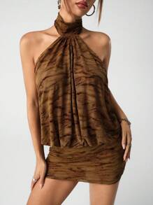 SHEIN ICON Váy ngắn hở lưng in họa tiết gợi cảm toàn thân mùa hè - Màu xanh lam - Xem 6