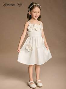 Glamorique Kids Vestido de Dama de Honra Floral para Meninas Jovens, Casamento, Florista, Rosa 3D, Apresentação de Festa, Adequado para Ocasiões Formais, Palco, Apresentação de Piano - Branco - Visão 6