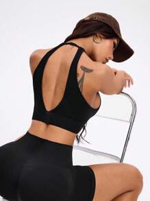 Dewbera Biustonosz sportowy dla kobiet, minimalistyczny, jednolity kolor, z odkrytymi plecami, typu racerback, lato