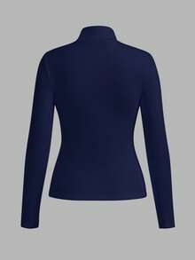 SHEIN BASICS 秋冬季基础款高领修身长袖纯色女式上衣，升级保暖内衬面料，时尚休闲舒适，百搭不臃肿 - 藍色 - 查看 2