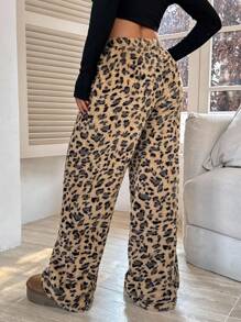 SHEIN EZwear 大码女式豹纹图案简约设计休闲长裤 - 彩色 - 查看 2