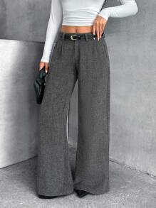 SHEIN Cottnline 女式多色条纹羊毛宽松优雅阔腿西装裤 - 彩色 - 查看 1