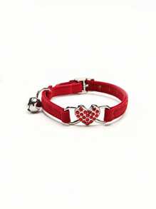 1pc Pet Collar With Rhinestone Heart & Bell Decoration, Cat Collar - Multicolor - View 10