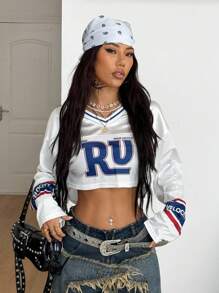 Coolane Women's Fall Streetwear Club Outfits Y2K Festival Going Out Graphics White Short Jersey T-Shirt,Fall Tops - White - View 4