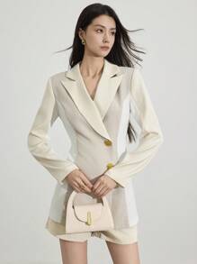 Heiryn Women's Elegant Commuter Colorblock Patchwork Blazer Fall Office Business Casual Women Old Money Style Women The Long-Sleeved Color-Blocking Card Features A White, Elegant And Stylish Old-Style Korean Blazer - Multicolor - View 4