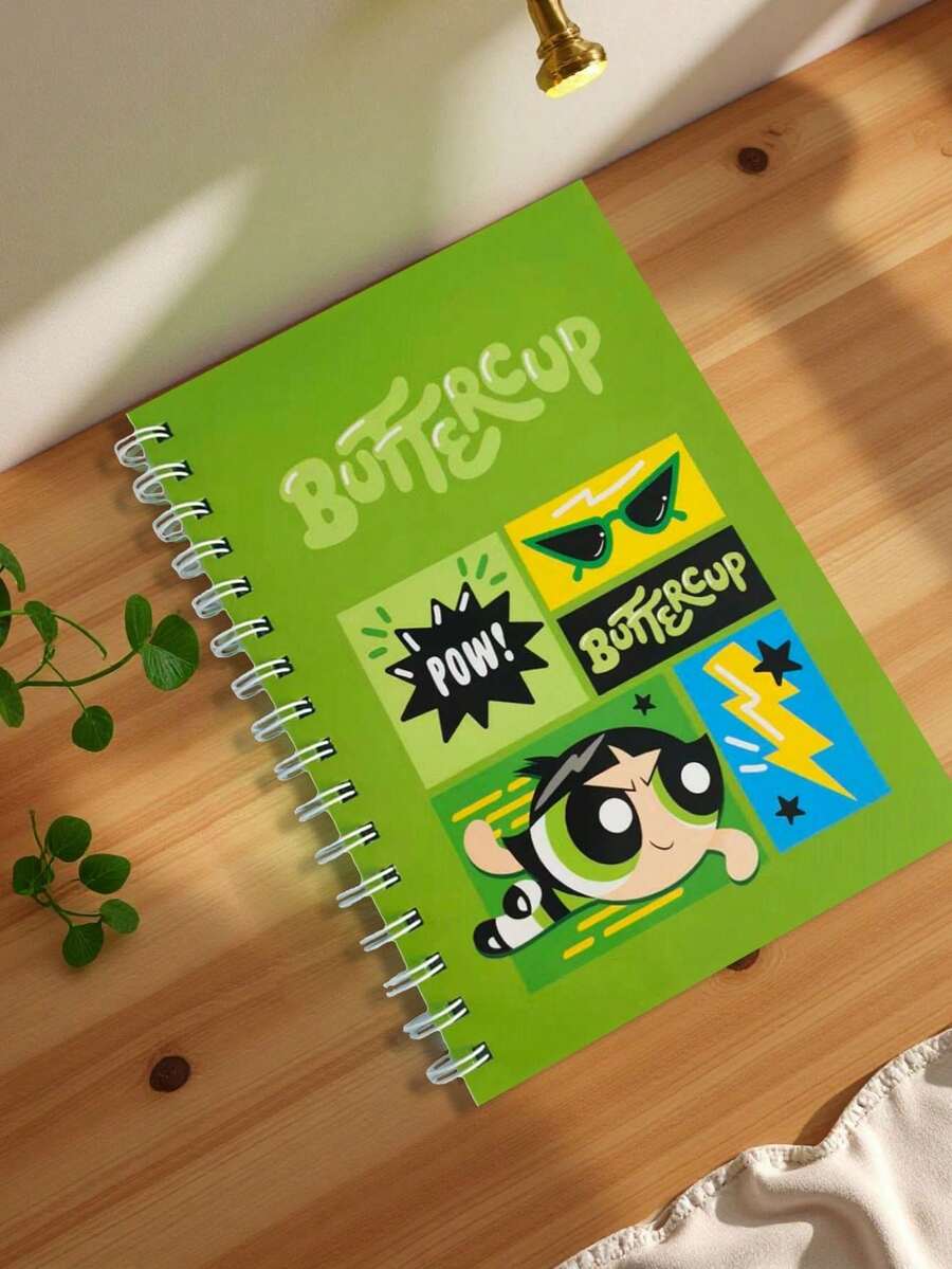 THE POWERPUFF GIRLS X SHEIN 毛茛图案笔记本 - A5 空白笔记本、绘画艺术日记本、动漫日记本、可爱学校用品 - 彩色 - 查看 1