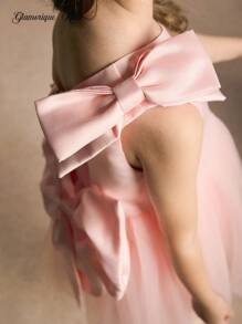 Glamorique Kids Weihnachts-Kinderkleid, Partykleid, Weihnachtsmannkleid, Silvesterkleid, Blumenmädchen Weihnachts-Kinderkleid, Weihnachts-Kinderballkleid, Mädchen Prinzessin Kleid mit schräger Träger, rosa Satin Herbstkleid, Kindergeburtstagskeid, Ausgangskleid, Hochzeitsgast Kleid, Elegantes Hochzeitsgast Kleid, Kindergeburtstagskeid, rosa Tüll Ballonkleid, Houfu Kleid mit großer Schleife, Bühnen- und Klavierauftrittskleid, Vier-Jahreszeiten-Kleid für den Nahen Osten - Pink - Übersicht 7