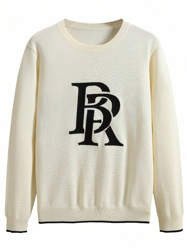 Manfinity CityGents Men's Casual Letter Graphic Crew Neck Sweater Back To Shcool
