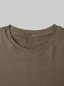 Manfinity Homme Camiseta casual de manga corta y cuello redondo de unicolor, versátil, para hombre de talla grande, para verano - Bronce - Ver 3