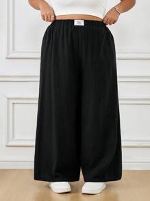 SHEIN CURVE+ Quần cotton rộng rãi đơn giản màu đen đa năng cho nữ cỡ lớn mới/Mùa thu/Mùa đông - màu đen - Xem 4