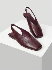 MOTF 复古方头露背芭蕾平底鞋、一脚蹬平底鞋、 - 酒紅色 - 查看 9