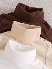 SHEIN 3件套青少年女孩休闲猫咪印花高领长袖保暖内衬T恤时尚秋冬季服装 - 彩色 - 查看 5