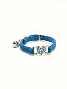 1pc Pet Collar With Rhinestone Heart & Bell Decoration, Cat Collar - Multicolor - View 9