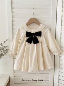 Cozy Pixies Baby Girls' Casual Bow Decor Long Sleeve Dress Fall Winter