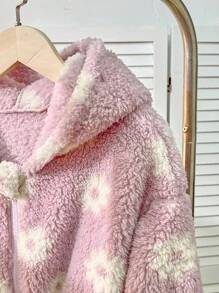 Sparklyn Girls Casual Furry Hooded Jacket With Zipper, Suitable For Outerwear - Pink - View 4