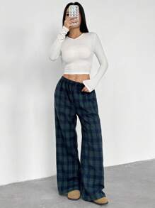 Sparklyn 2 件套青少年女孩休闲百搭格子宽松裤，适合学校、日常和街头穿着 - 彩色 - 查看 9