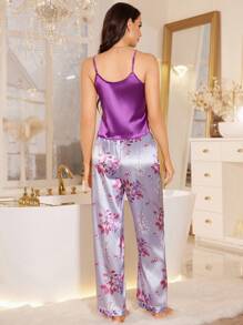 SHEIN 紫色吊带背心和印花裤女士睡衣套装 - 紫色 - 查看 2