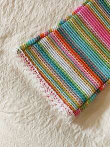 Vintaside Kids 2 pièces Ensemble Top à manches longues avec décor crocheté à rayures arc-en-ciel et floral et pantalon évasé à taille élastique pour bébé fille, avec garniture à franges, tenue décontractée chic pour l'automne, convient pour de multiples occasions