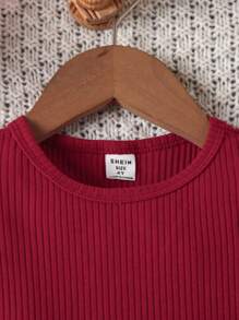 SHEIN Young Girl Butterfly Print Ruffle Trim Belted Dress - Red and White - View 5