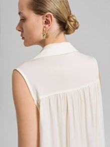 Ontre 2025 Women's Casual Commuting Solid Color Sleeveless Mid-Length Shirt Dress - White - View 9
