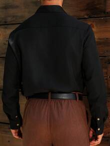 Manfinity Nomadique Vintage Western Cowboy Shirt For Men, Boho Embroidered Chest & Coconut Buttons, Black Long Sleeve Shirt For Festival Streetwear,Concert,Outdoor Activities,Unique Men Gift Idea Button-Down Fit Western Shirt, Fall