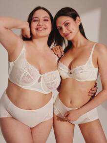 LUVLETTE Plus Full Coverage Support Breathable Underwire White Sheer Mesh Lace Elegance Minimizer Bra Sexy Lingrie Bridal Intimates