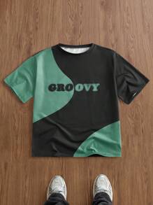 Manfinity VCAY Męskie bluzki codzienne, casualowe, z przeszyciami i nadrukami, luźny krój, dzianina, odpowiednie na lato - Wojskowa Zieleń - Zobacz 1