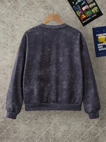 Discovery X SHEIN 青少年男童恐龙撞色逼真印花酸洗效果针织圆领落肩卫衣，秋冬款